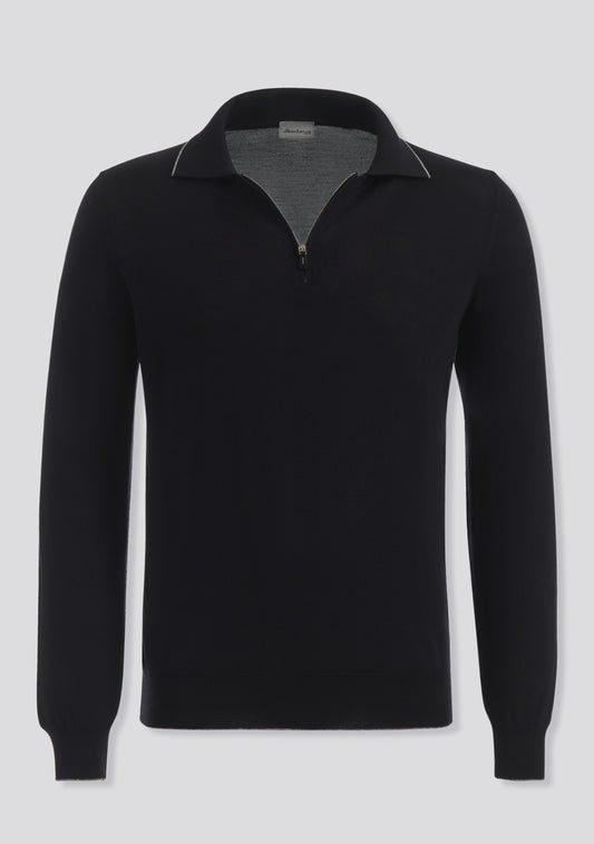 Jet Black Zip Wool Polo