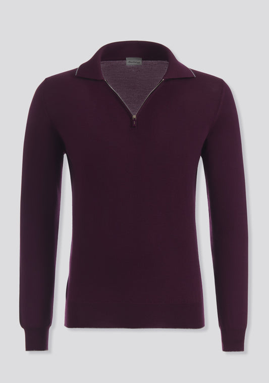Burgundy Zip Wool Polo