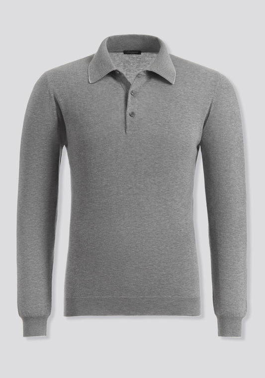 Grey Long Sleeve Knitted Polo