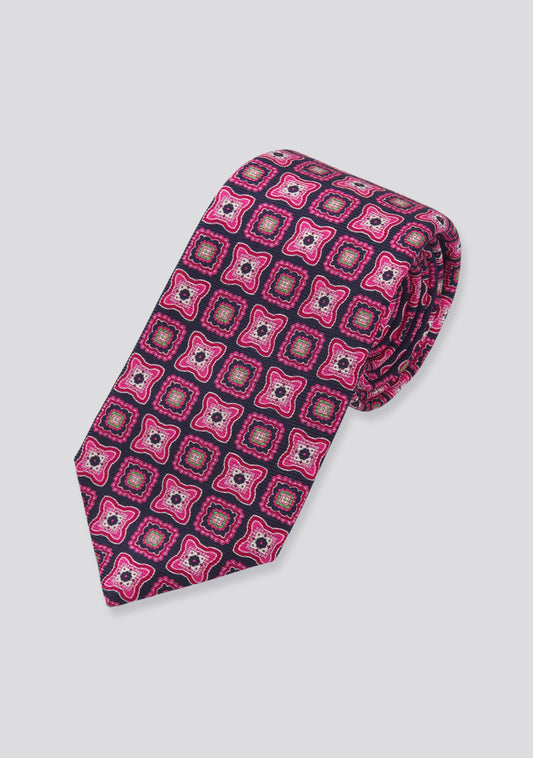 Black and Pink Patterned Silk Tie