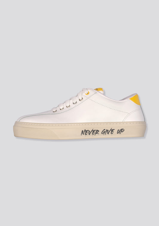 White Calfskin leather sneakers “Never Give Up”