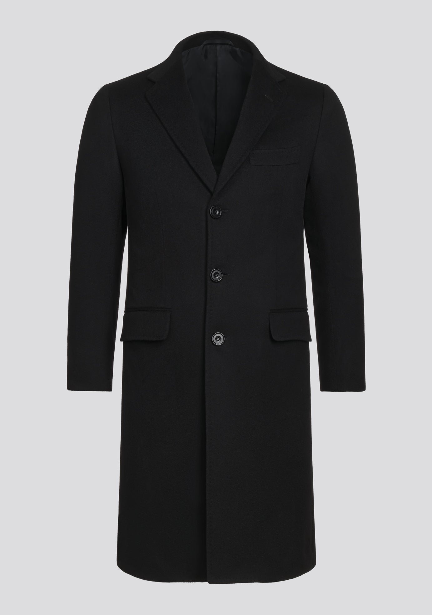 Jet Black Cashmere Winter Overcoat - Main Image