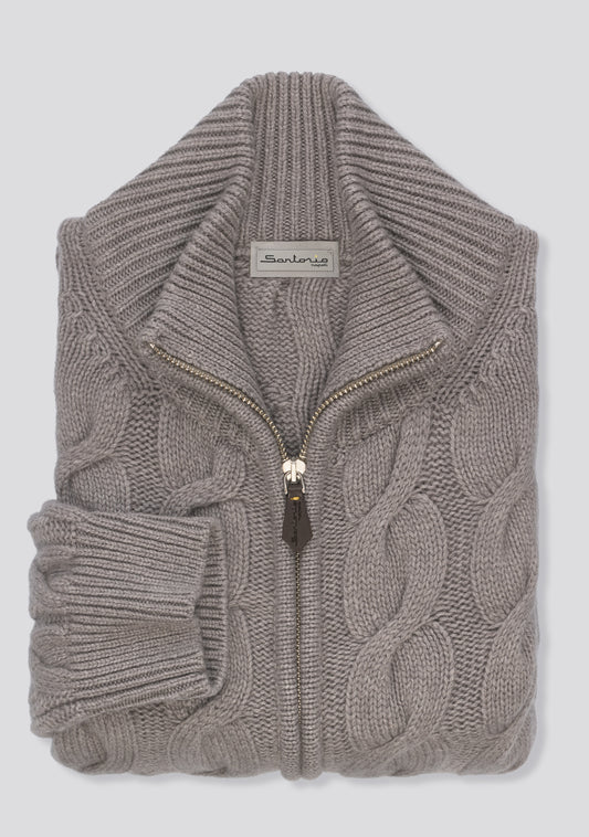 Taupe Grey Patterned Zip Pullover
