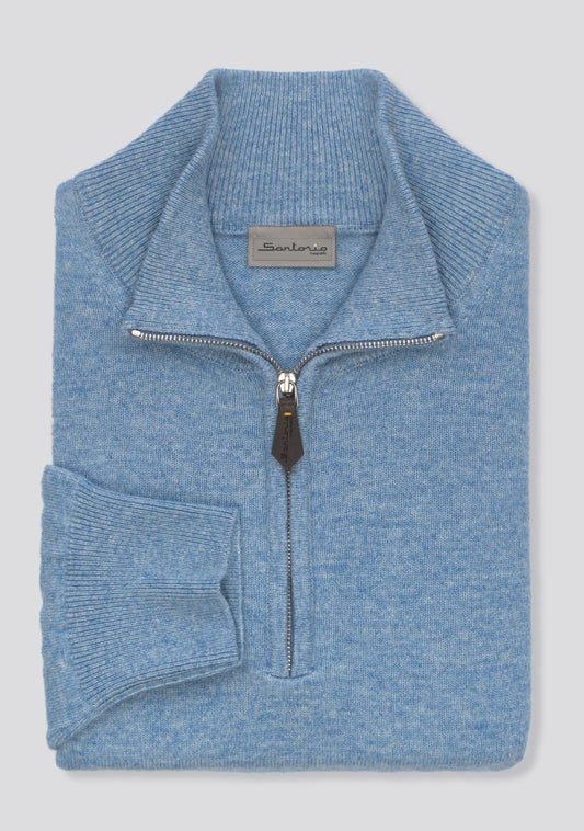 Sky Blue Blended Cashmere Zip Pullover