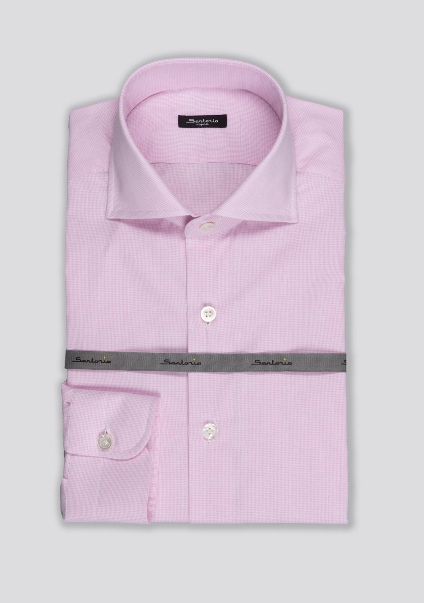 Baby Pink Microchecked Cotton Shirt