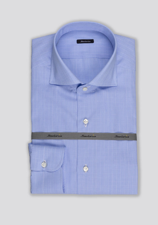 Checked Yale Blue Cotton Shirt