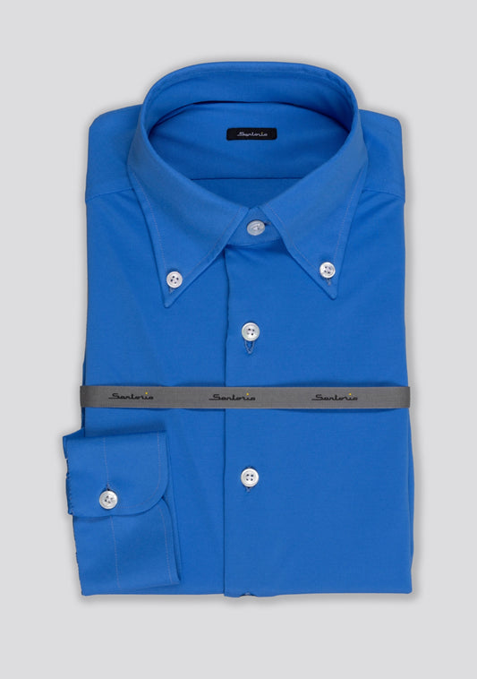 Moroccan Blue Button-down Cotton Jersey Shirt