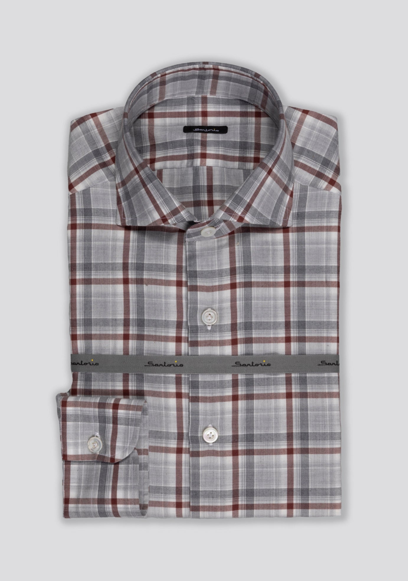Grey and Burgundy Checked Cotton Shirt  Sartorio Napoli