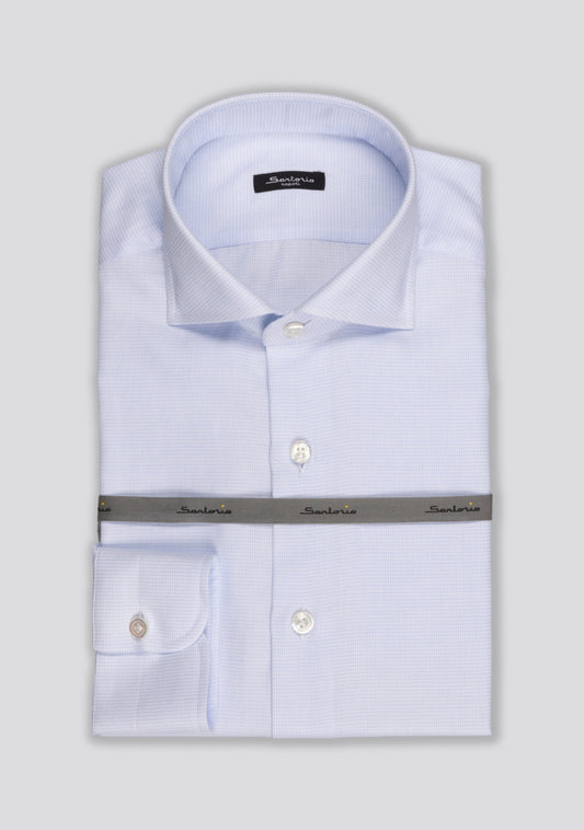 Ice Blue Cotton Pied-de-Poule Shirt