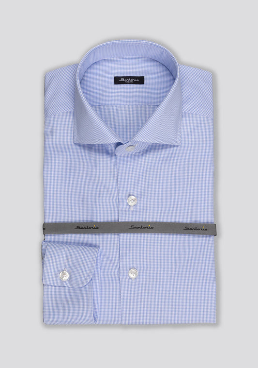 Office Blue Pied-de-Poule Cotton Shirt