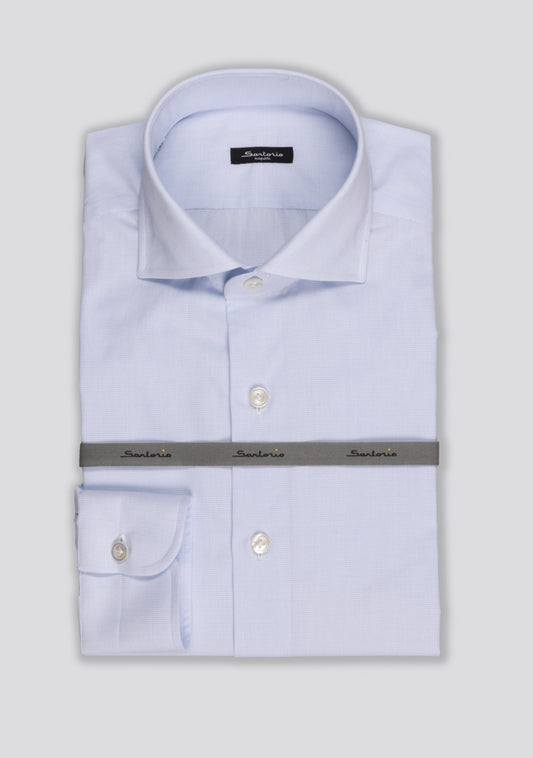 Columbia Blue Micro-checked Cotton Shirt