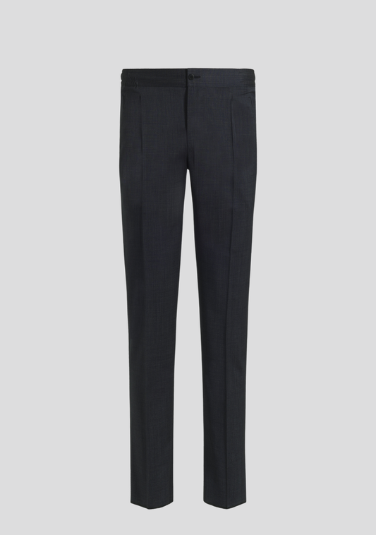 Blue Wool-Blend Drawstring Trousers