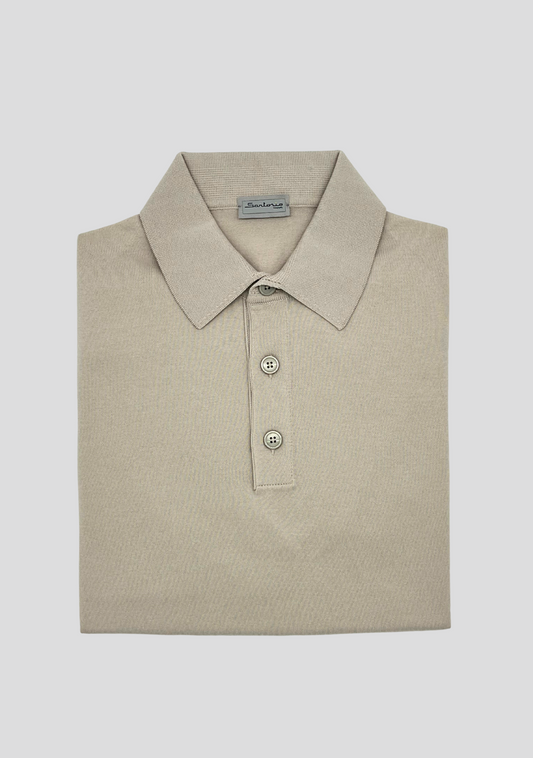 Beige Short Sleeve Cotton Polo Shirt