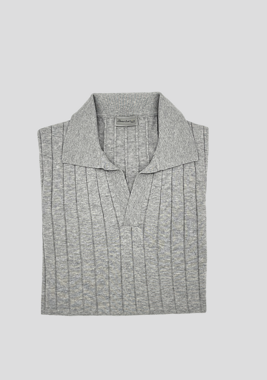 Grey Knit Short Sleeve Cotton Polo