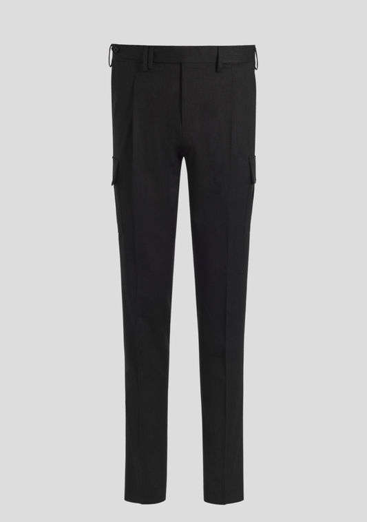 Dark Grey Virgin Wool Cargo Trousers