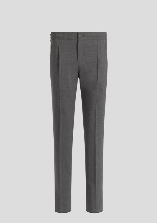 Grey Wool-Blend Drawstring Trousers