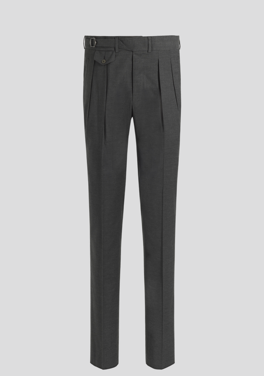 Grey Wool-Blend Trousers with Side Adjusters