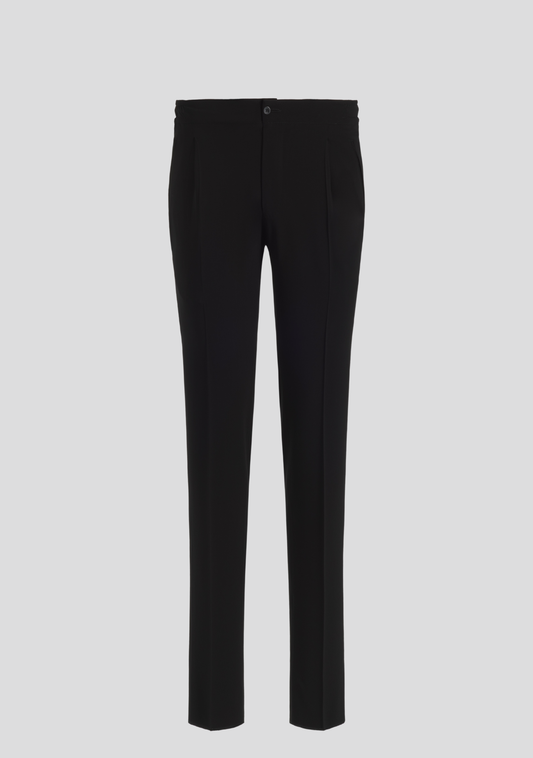 Jet Black Wool-Blend Drawstring Trousers