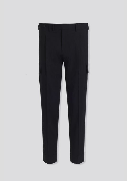 Navy Blue Virgin Wool Cargo Trousers