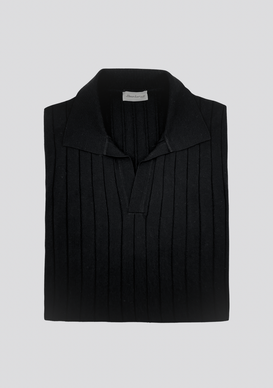 Black Knit Short Sleeve Cotton Polo
