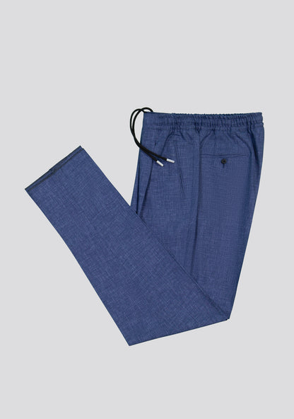 Medium Blue Wool Drawstring Trousers