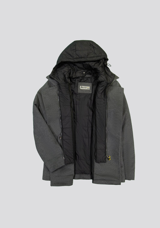 Grey Virgin Wool Overcoat with Inner Down Vest