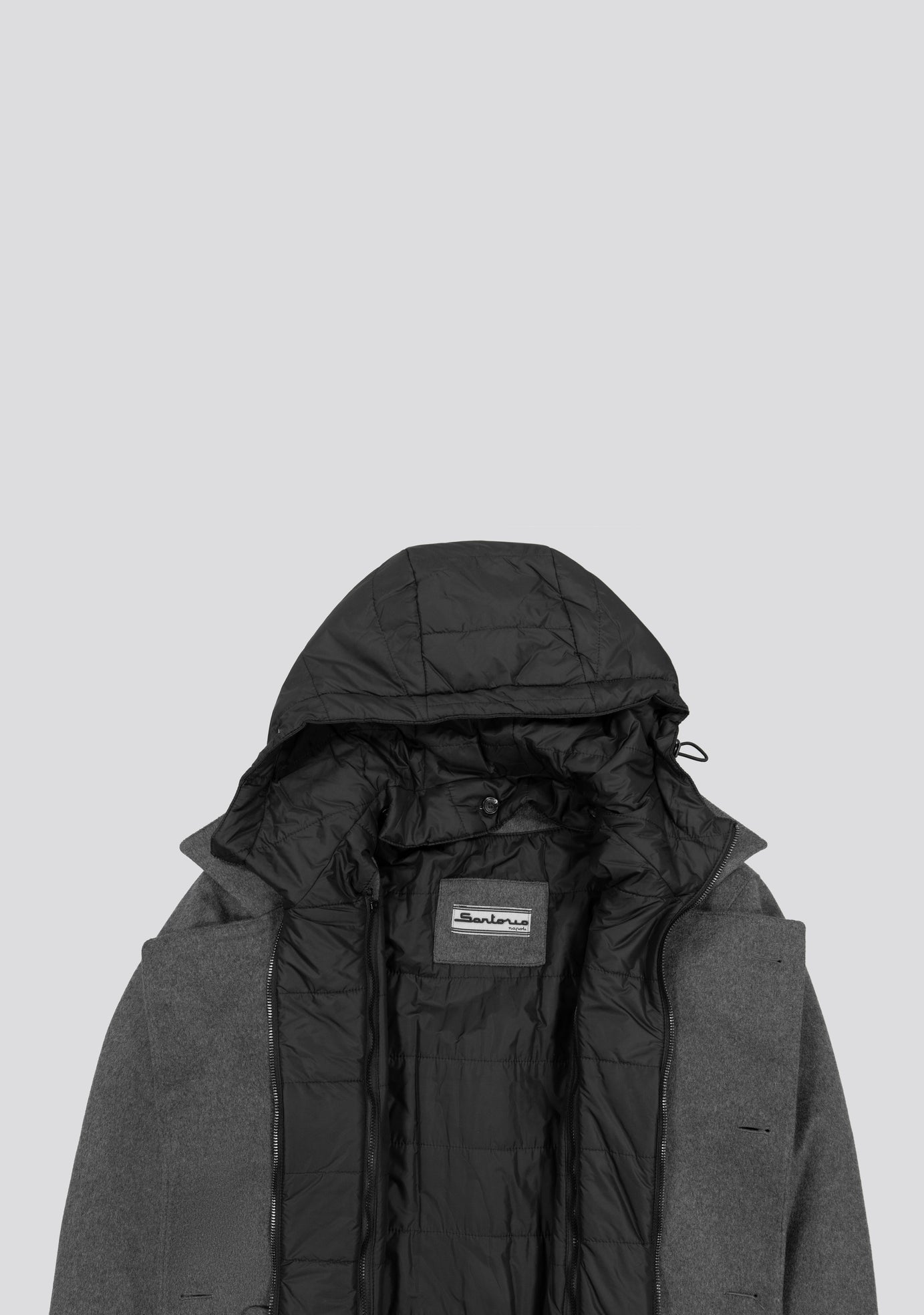 Grey Virgin Wool Overcoat with Inner Down Vest