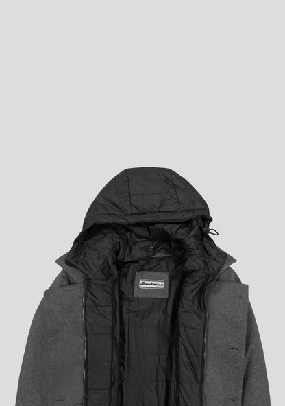 Grey Virgin Wool Overcoat with Inner Down Vest