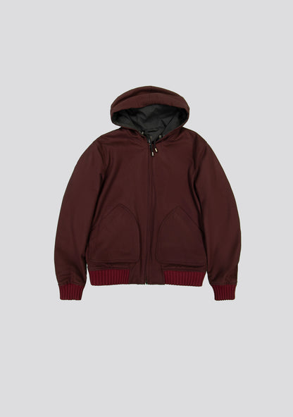 Burgundy & Black Wool Hooded Bomber