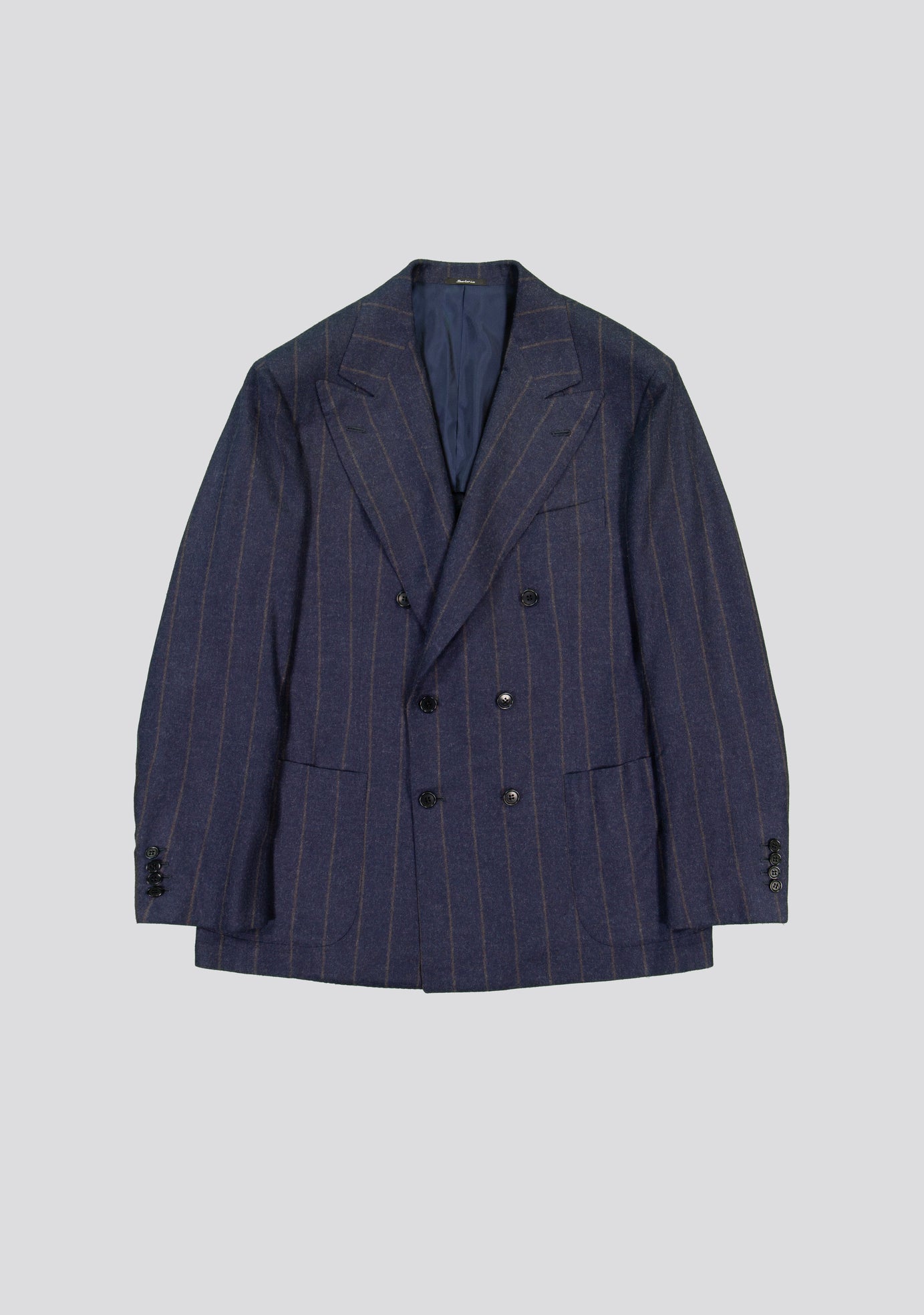 Navy Blue Pinstriped Double Breasted Wool Jacket