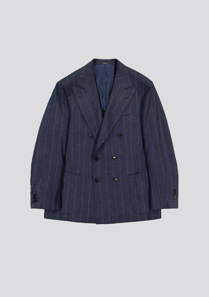 Navy Blue Pinstriped Double Breasted Wool Jacket