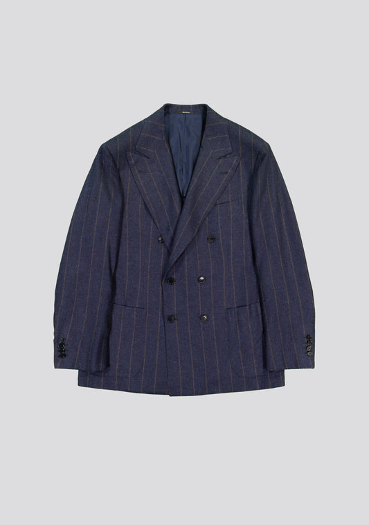 Navy Blue Pinstriped Double Breasted Wool Jacket