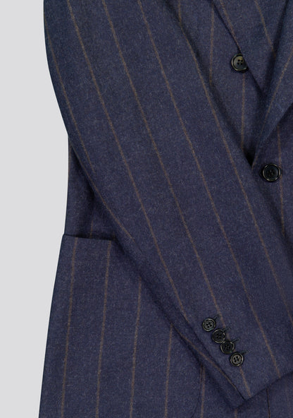 Navy Blue Pinstriped Double Breasted Wool Jacket