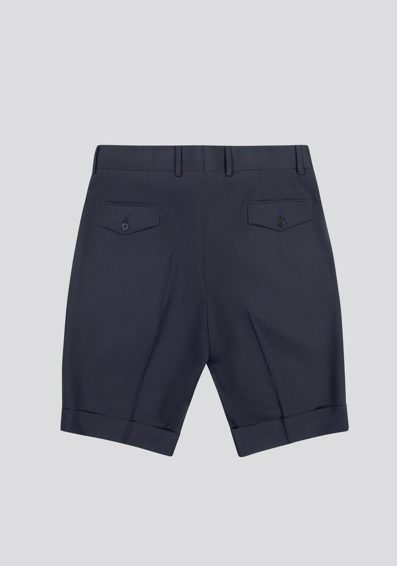 Navy Blue Virgin Wool Shorts With Side Adjusters