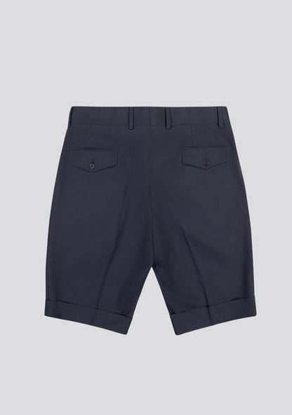 Navy Blue Virgin Wool Shorts With Side Adjusters