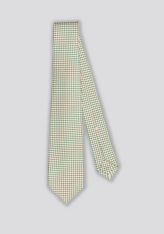 Green and Bone White Silk Patterned Tie