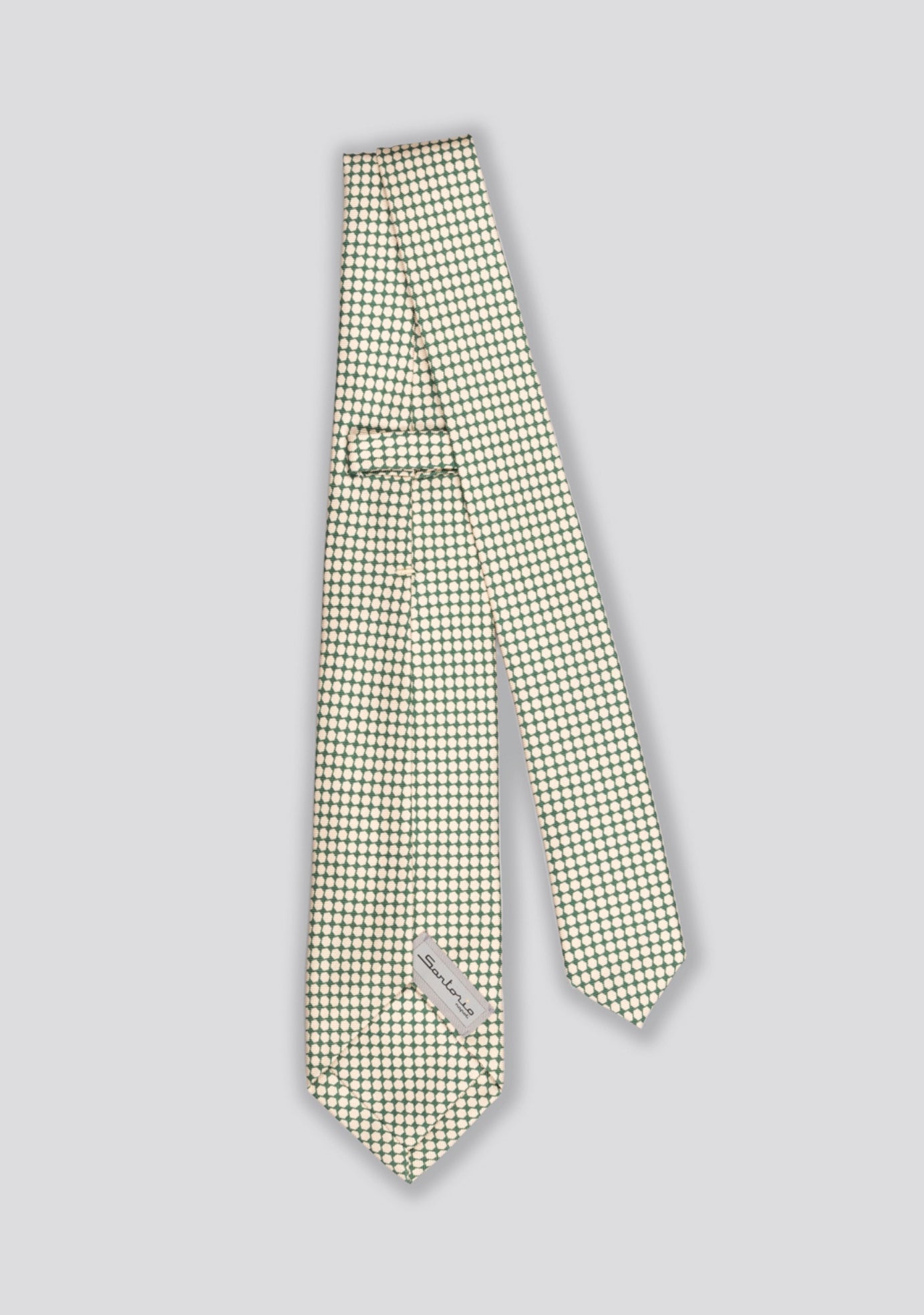 Green and Bone White Silk Patterned Tie