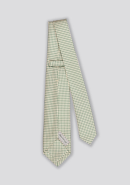 Green and Bone White Silk Patterned Tie