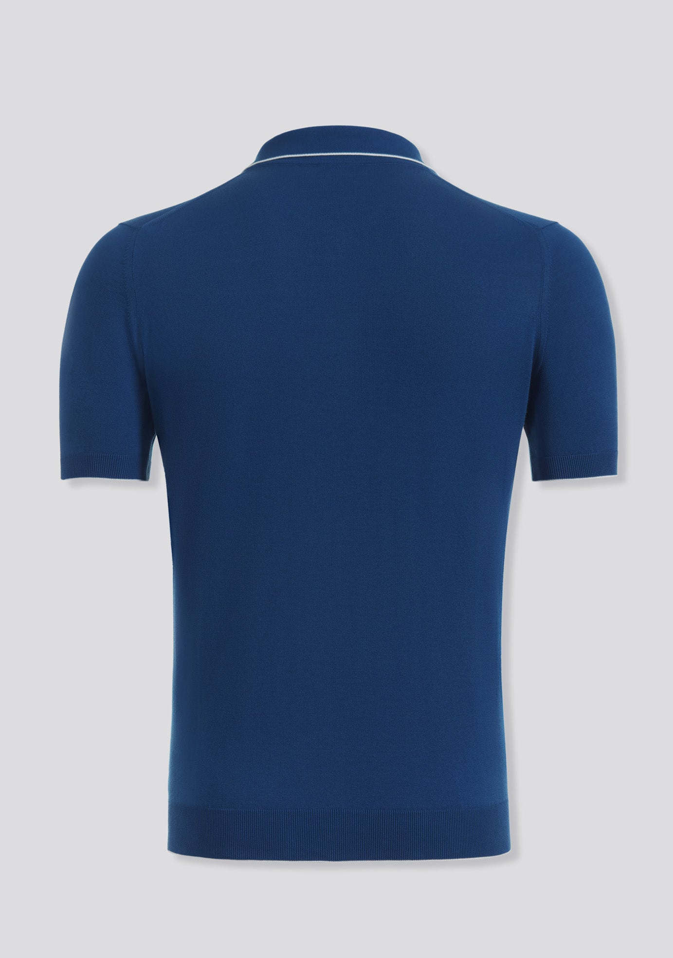 Marine Blue Patterned Knit Short Sleeve Cotton Polo Shirt