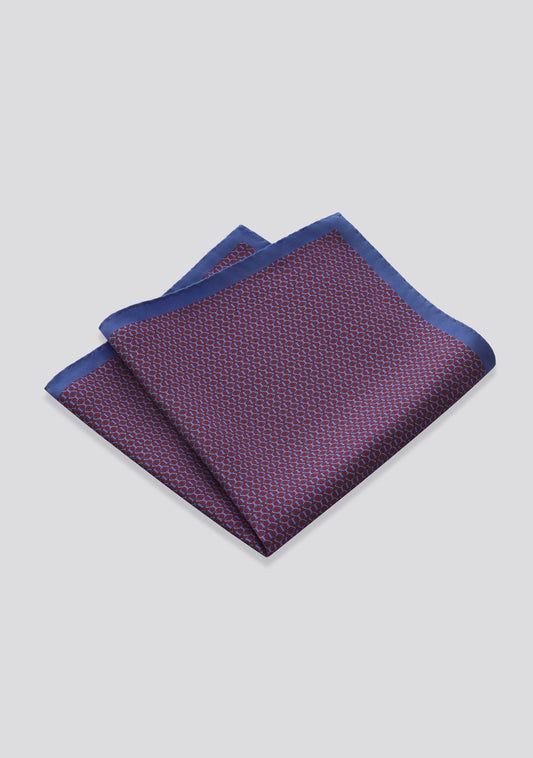 Patterned Silk Handkerchief with Blue Edging