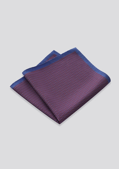 Patterned Silk Pocket Square with Blue Edging