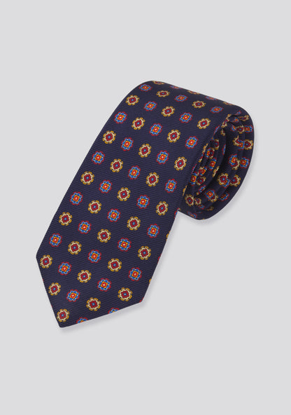 Midnight Blue Patterned Silk Tie