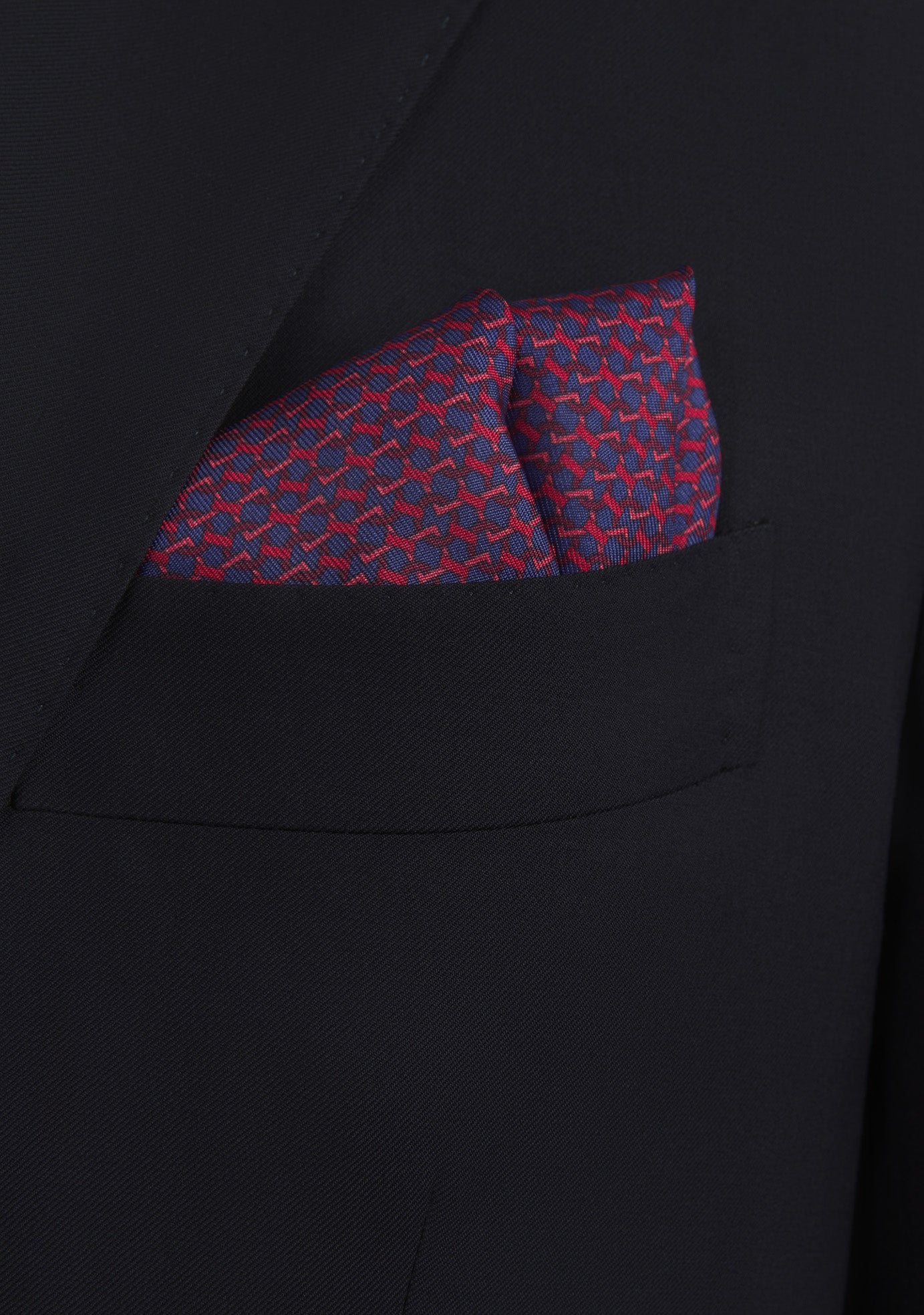 Patterned Silk Pocket Square with Blue Edging