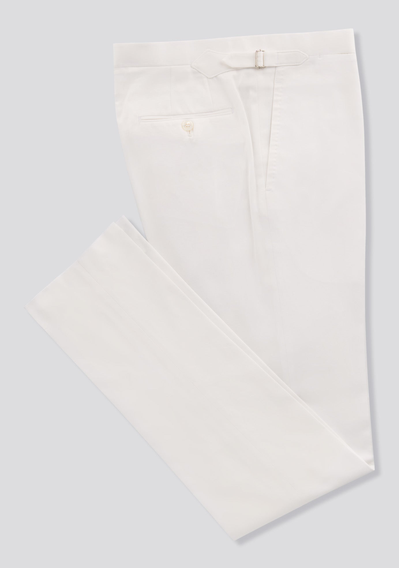 Pearl White Cotton Trousers with Side Adjusters – Sartorio