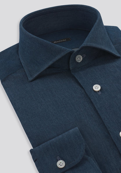 Space Blue Plain Cotton Shirt