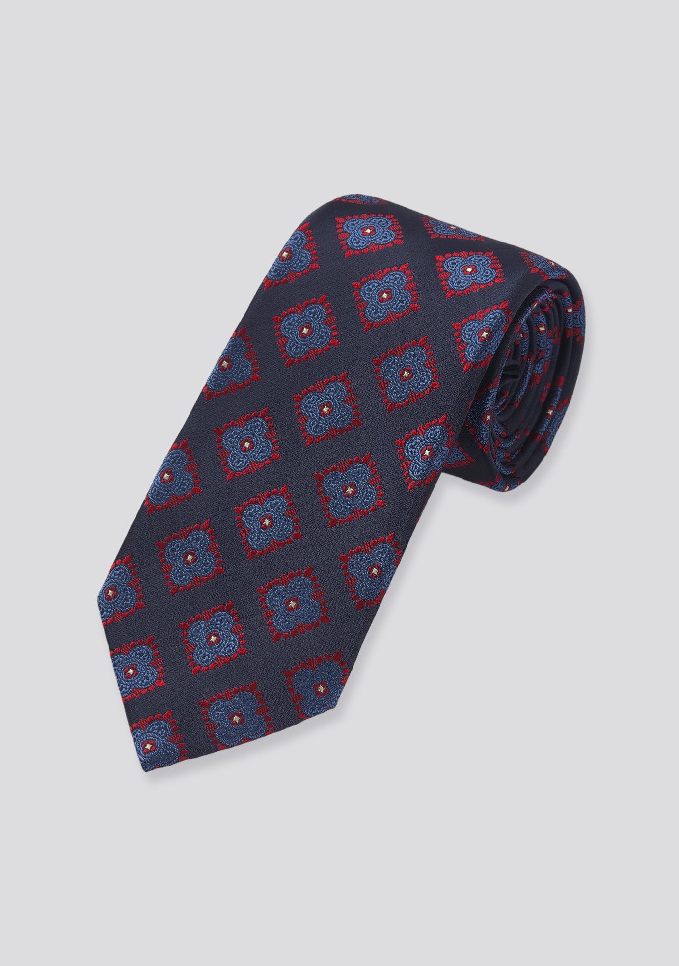 Space Blue Silk Tie With a Blue Tint and Rectangular Pattern