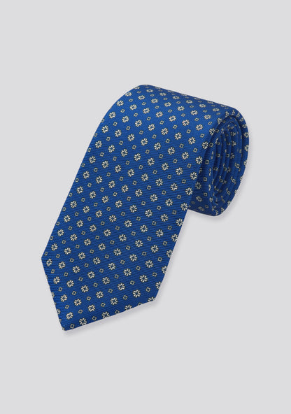 Aegean Blue Flower Patterned Silk Tie