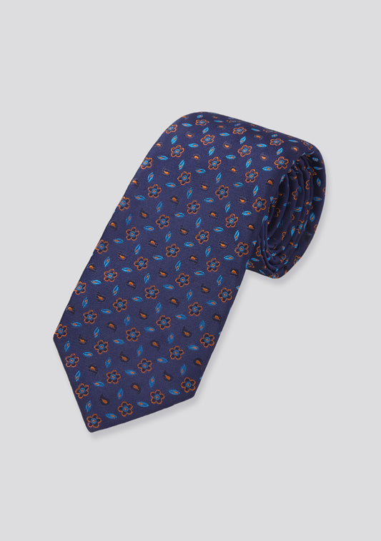 Midnight Blue Patterned Silk Tie