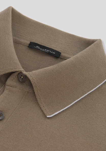 Mocha Brown Long Sleeve Knit Polo