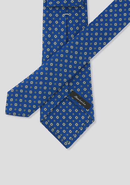 Aegean Blue Flower Patterned Silk Tie